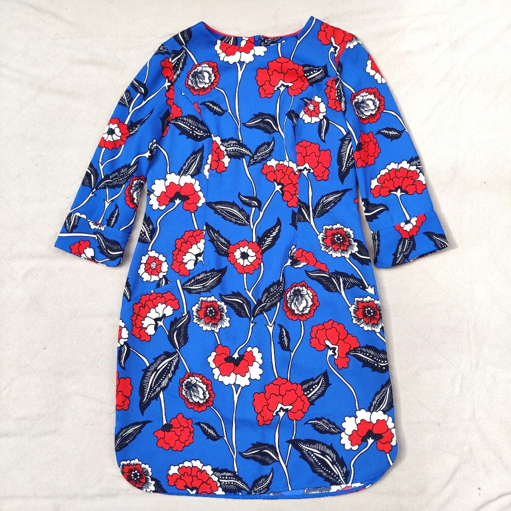 Boden Blue Floral Print 3/4 Sleeve Sheath Dress